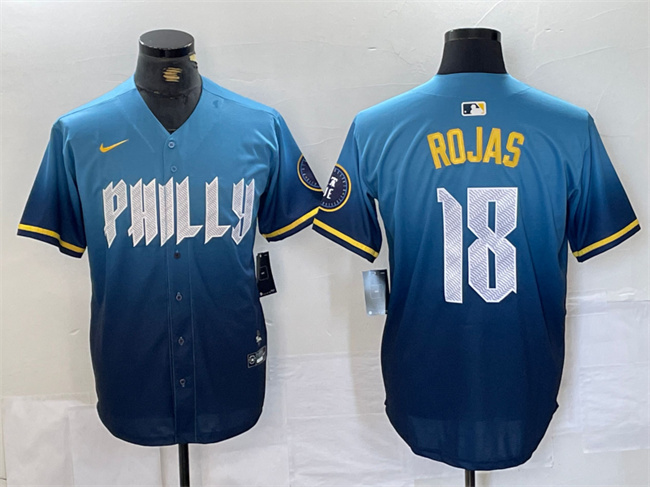 Men's Philadelphia Phillies #18 Johan Rojas Blue 2024 City Connect Limited Stitched Jersey Men's Philadelphia Phillies #18 Johan Rojas Blue 2024 City Connect Limited Stitched Jersey